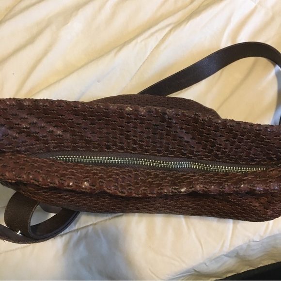 M0851 Brown Perforated Leather Crossbody Bag - Picture 5 of 12